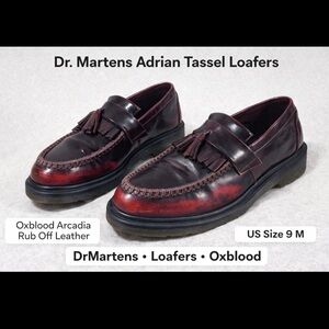 Dr. Martens Adrian Tassel Loafers Oxblood Arcadia Rub Off Leather US 9